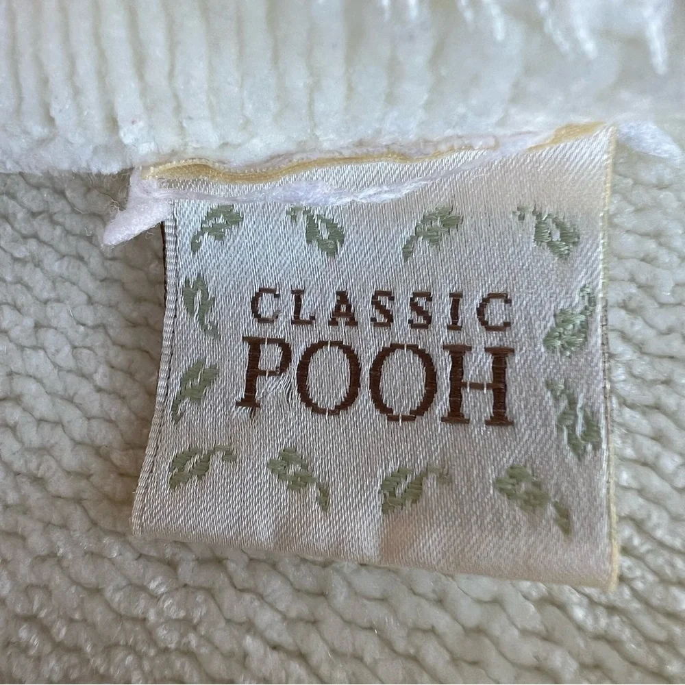 Vintage Classic Pooh Embroidered Chenille Baby Blanket Cream Honey Pot 31x39 GUC